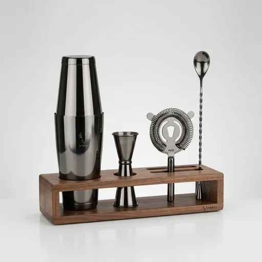 Viski Bar Tool Set in Wooden Stand