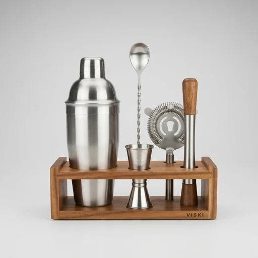 Viski Bar Tool Set in Wooden Stand view 2