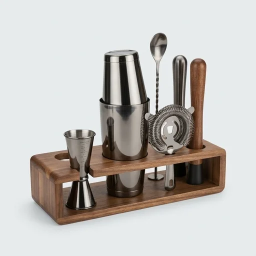 Viski Bar Tool Set in Wooden Stand view 3